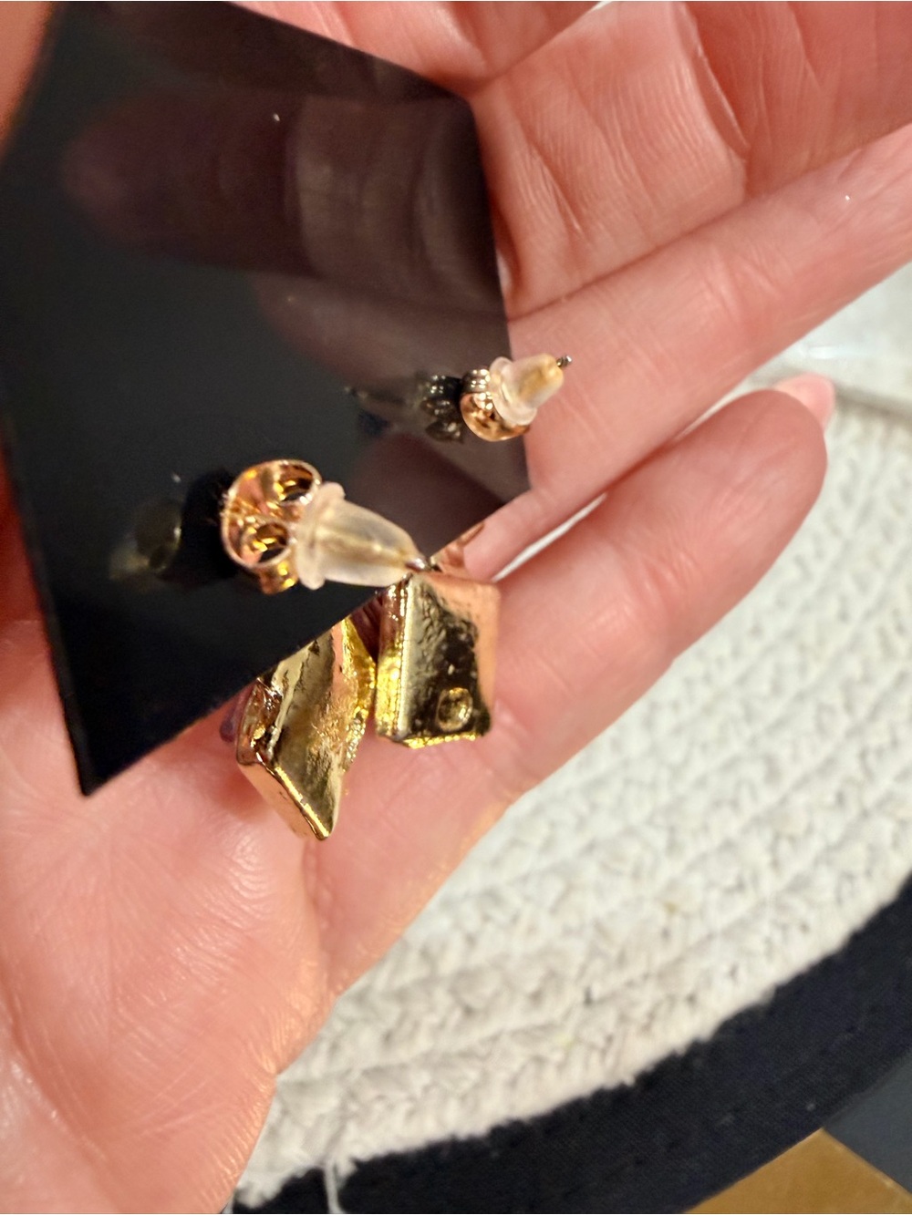 Gold-Tone CC Drop Earrings with Lavender Square Stones - Picture 7 of 9
